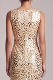 Sparkly Champagne Sequin Boat Neck Long Mother of the Bride Dress