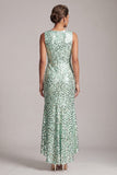 Sparkly Champagne Sequin Boat Neck Long Mother of the Bride Dress