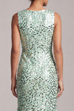 Sparkly Champagne Sequin Boat Neck Long Mother of the Bride Dress