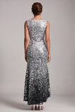 Sparkly Champagne Sequin Boat Neck Long Mother of the Bride Dress