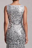 Sparkly Champagne Sequin Boat Neck Long Mother of the Bride Dress