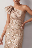 Floral Green Sparkly Sequin One Shoulder High-Low Mother of the Bride Dress