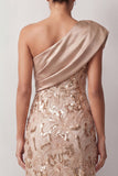 Floral Green Sparkly Sequin One Shoulder High-Low Mother of the Bride Dress