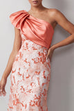 Floral Green Sparkly Sequin One Shoulder High-Low Mother of the Bride Dress