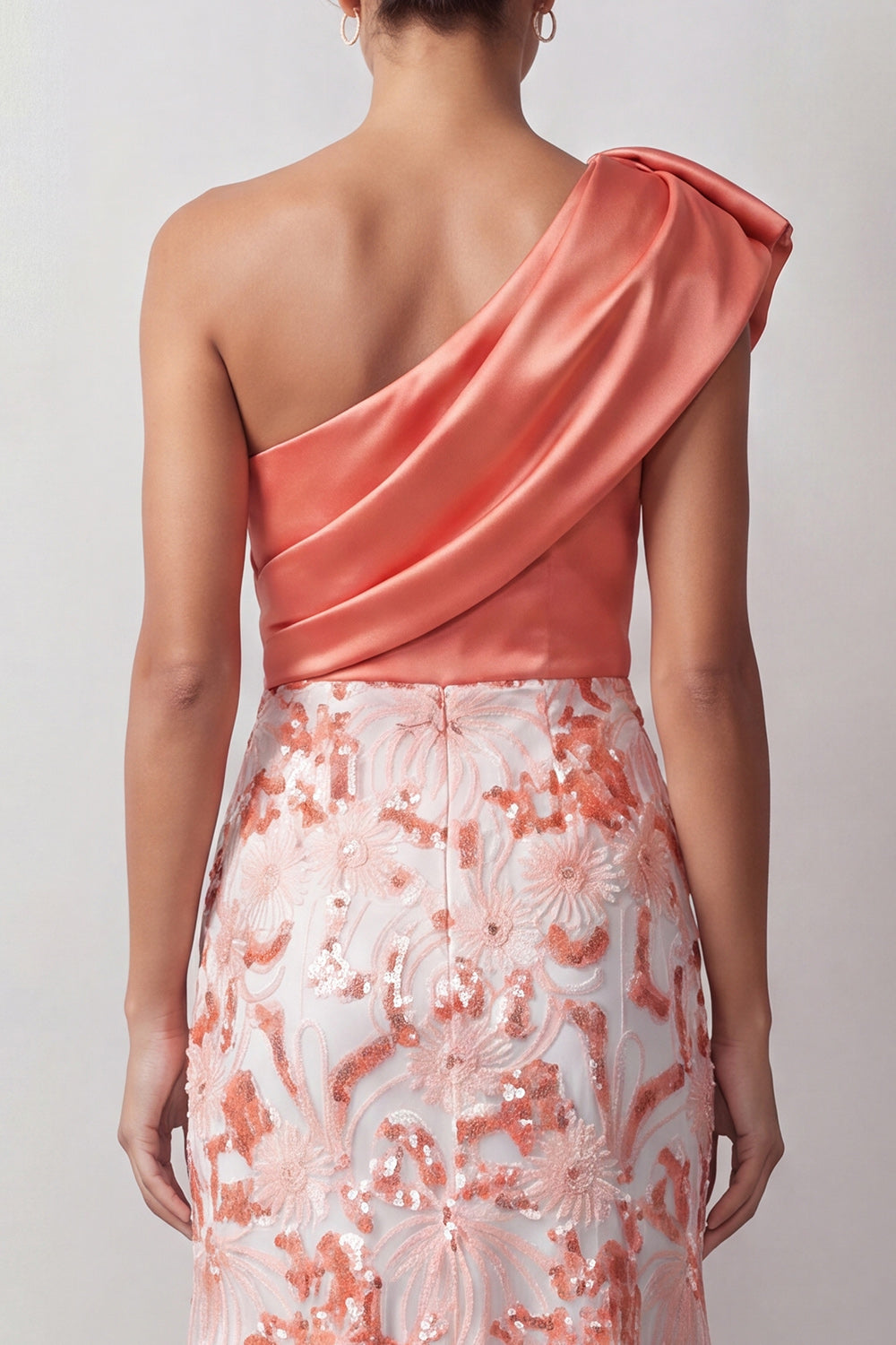 Floral Green Sparkly Sequin One Shoulder High-Low Mother of the Bride Dress