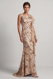 Sparkly Floral Watermelon Sequin Mermaid Ruffled Long Mother of the Bride Dress