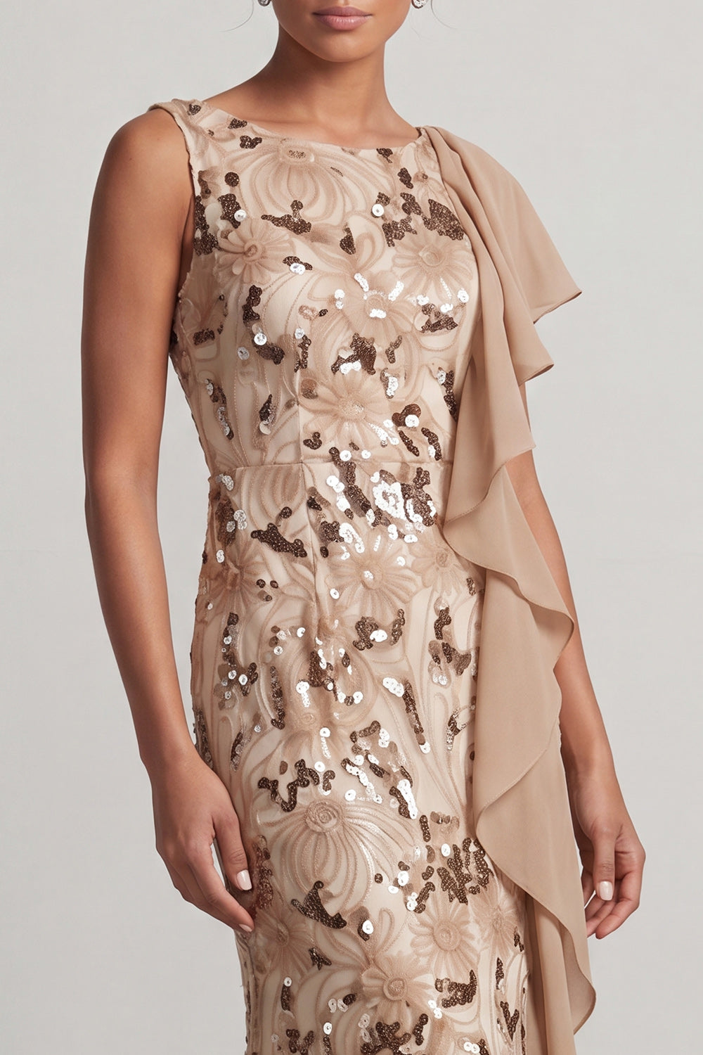 Sparkly Floral Watermelon Sequin Mermaid Ruffled Long Mother of the Bride Dress