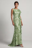 Sparkly Floral Watermelon Sequin Mermaid Ruffled Long Mother of the Bride Dress
