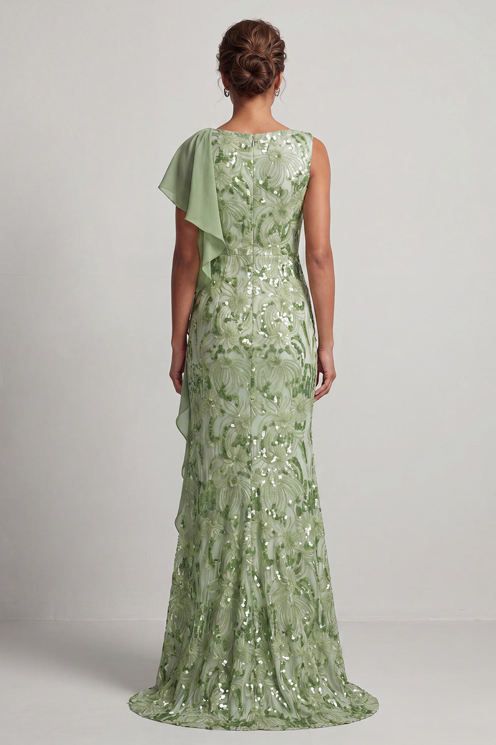 Sparkly Floral Watermelon Sequin Mermaid Ruffled Long Mother of the Bride Dress