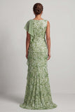 Sparkly Floral Watermelon Sequin Mermaid Ruffled Long Mother of the Bride Dress