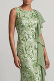 Sparkly Floral Watermelon Sequin Mermaid Ruffled Long Mother of the Bride Dress