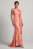 Sparkly Floral Watermelon Sequin Mermaid Ruffled Long Mother of the Bride Dress
