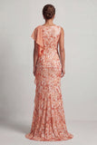 Sparkly Floral Watermelon Sequin Mermaid Ruffled Long Mother of the Bride Dress