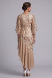 Floral Champagne Sparkly Sequin Mermaid Asymmetrical Mother of the Bride Dress