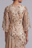 Floral Champagne Sparkly Sequin Mermaid Asymmetrical Mother of the Bride Dress