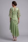 Floral Champagne Sparkly Sequin Mermaid Asymmetrical Mother of the Bride Dress