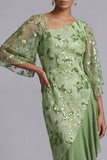 Floral Champagne Sparkly Sequin Mermaid Asymmetrical Mother of the Bride Dress