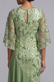 Floral Champagne Sparkly Sequin Mermaid Asymmetrical Mother of the Bride Dress