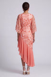 Floral Champagne Sparkly Sequin Mermaid Asymmetrical Mother of the Bride Dress