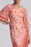 Floral Champagne Sparkly Sequin Mermaid Asymmetrical Mother of the Bride Dress
