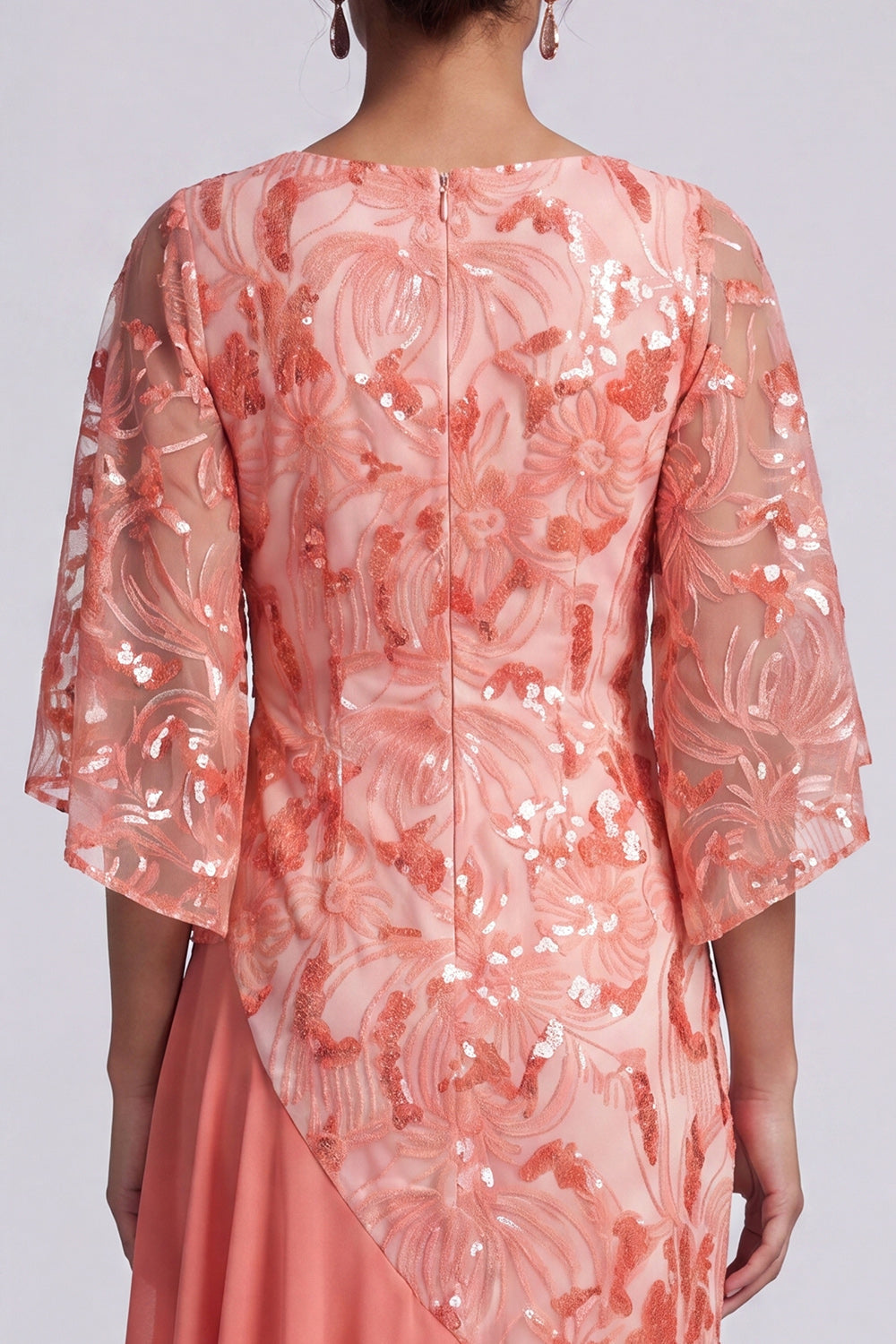 Floral Champagne Sparkly Sequin Mermaid Asymmetrical Mother of the Bride Dress