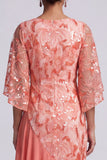 Floral Champagne Sparkly Sequin Mermaid Asymmetrical Mother of the Bride Dress