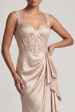 Sparkly Champagne Corset Ruffled Mermaid Long Mother of the Bride Dress