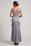 Sparkly Champagne Corset Ruffled Mermaid Long Mother of the Bride Dress