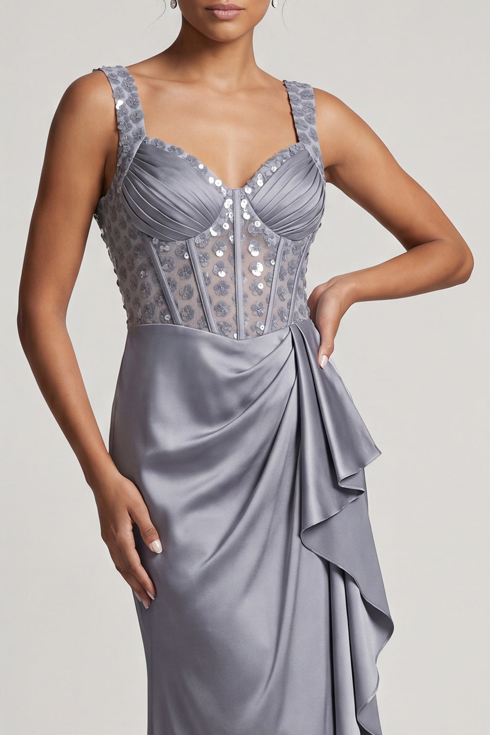 Sparkly Champagne Corset Ruffled Mermaid Long Mother of the Bride Dress
