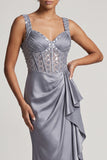 Sparkly Champagne Corset Ruffled Mermaid Long Mother of the Bride Dress