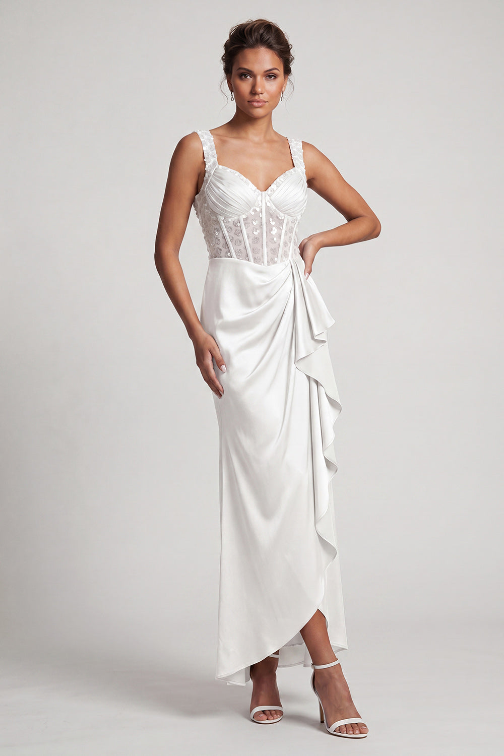 Sparkly Champagne Corset Ruffled Mermaid Long Mother of the Bride Dress