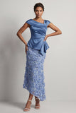 Floral Dusty Sage Ruched Beaded Mermaid Long Mother of the Bride Dress