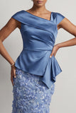 Floral Dusty Sage Ruched Beaded Mermaid Long Mother of the Bride Dress