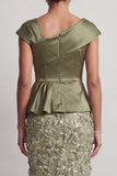 Floral Dusty Sage Ruched Beaded Mermaid Long Mother of the Bride Dress