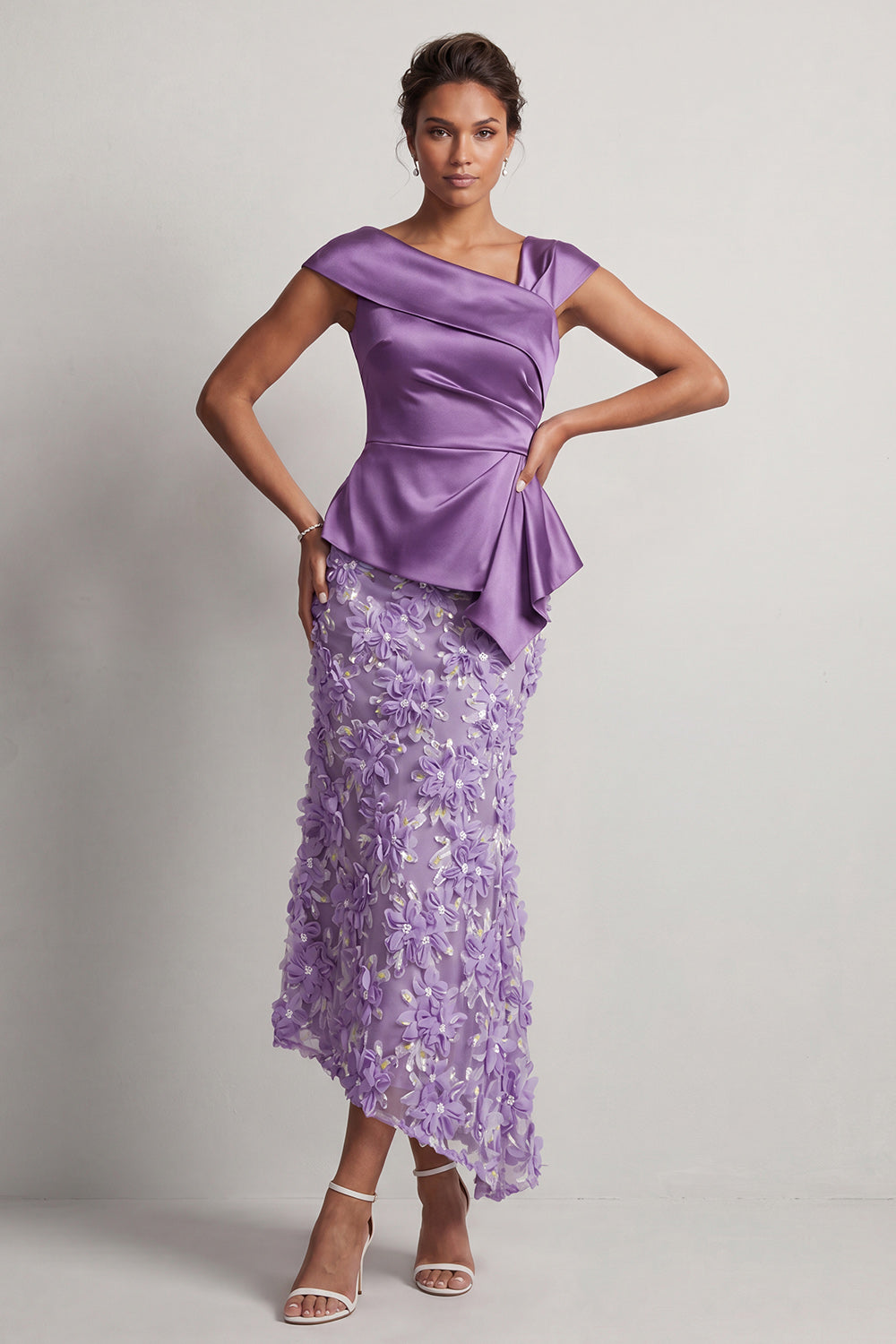 Floral Dusty Sage Ruched Beaded Mermaid Long Mother of the Bride Dress
