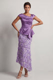 Floral Dusty Sage Ruched Beaded Mermaid Long Mother of the Bride Dress