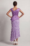 Floral Dusty Sage Ruched Beaded Mermaid Long Mother of the Bride Dress