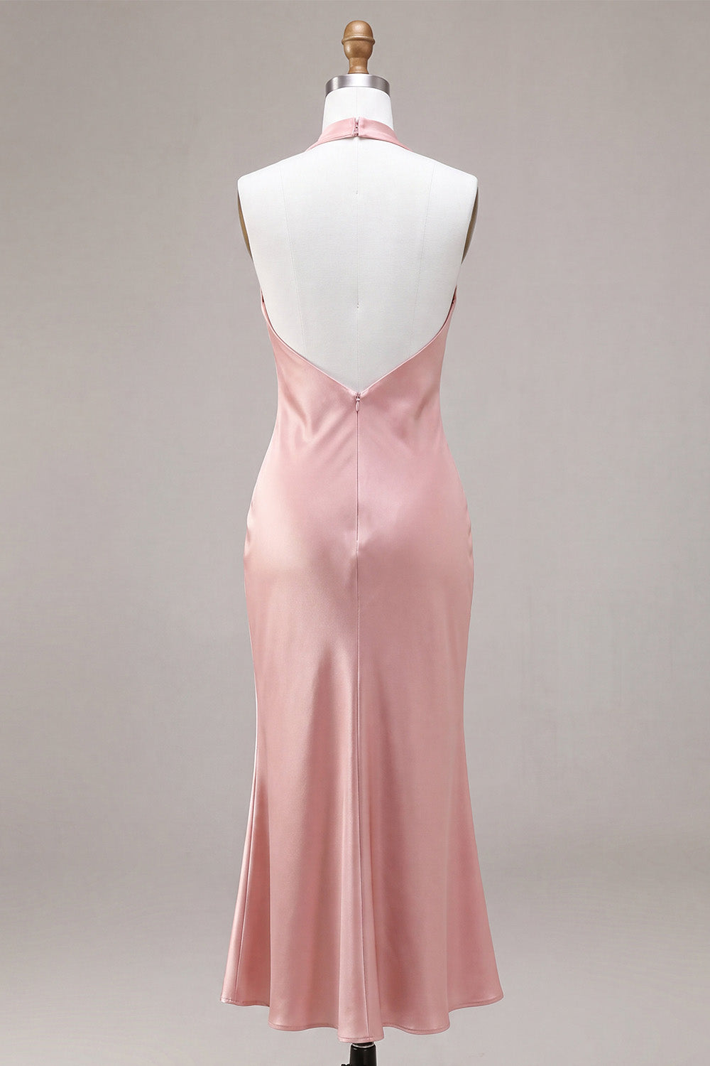 Dark Pink Satin Halter Mermaid Maxi Wedding Guest Dress with Bow