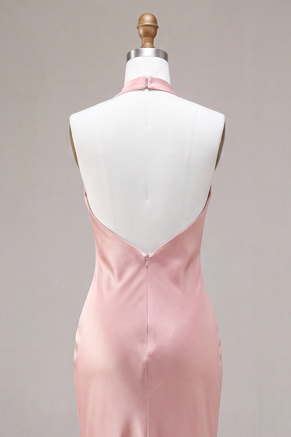 Dark Pink Satin Halter Mermaid Maxi Wedding Guest Dress with Bow
