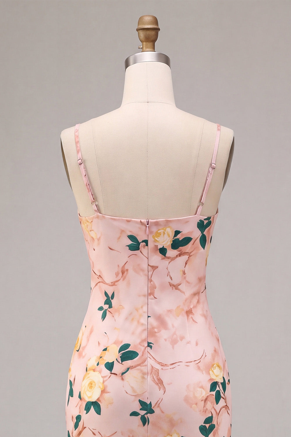 Floral Pink Cowl Neck Pencil Midi Wedding Guest Dress