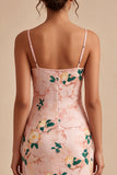 Floral Pink Cowl Neck Pencil Midi Wedding Guest Dress