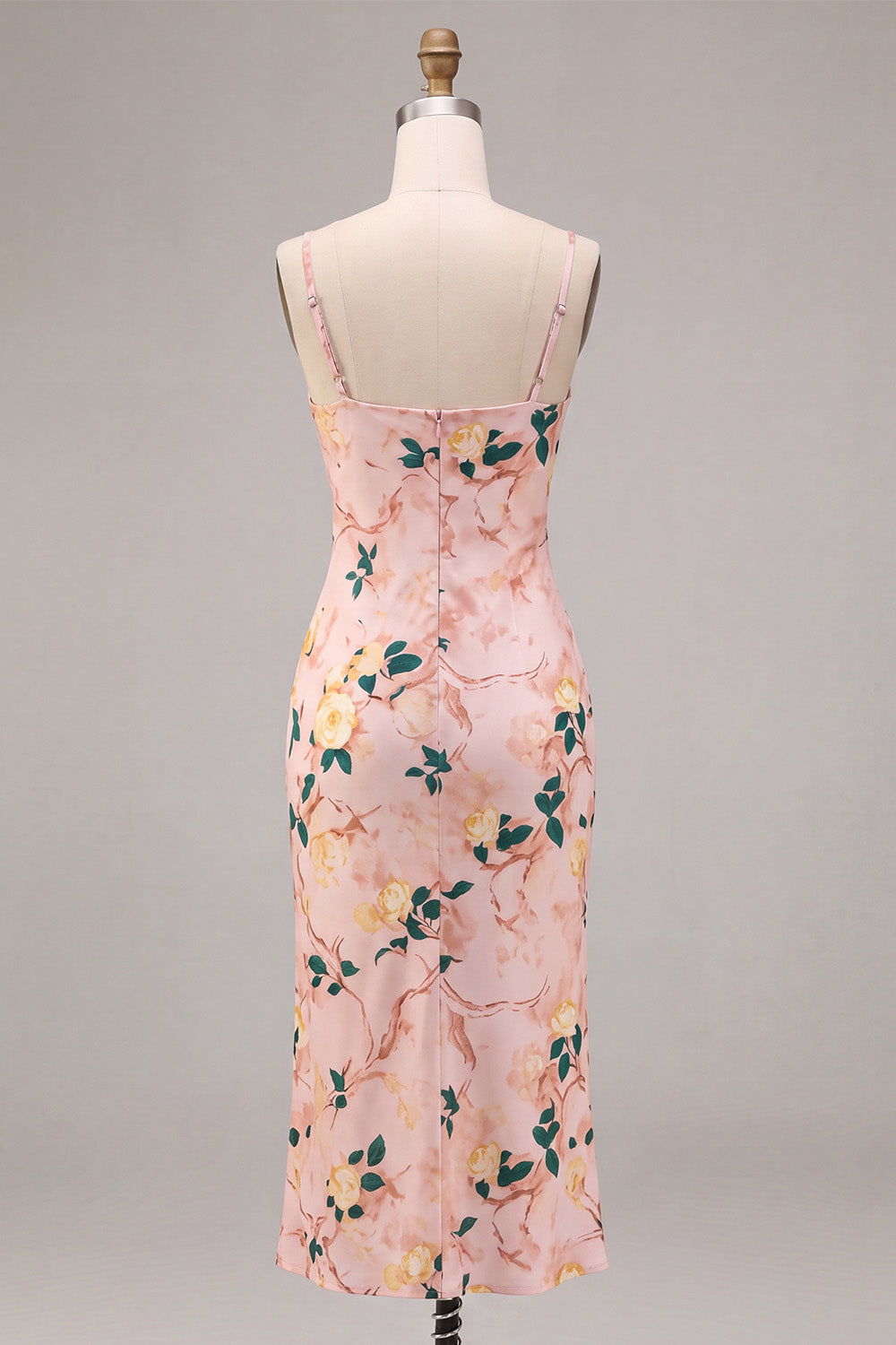 Floral Pink Cowl Neck Pencil Midi Wedding Guest Dress