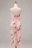 Floral Pink Cowl Neck Pencil Midi Wedding Guest Dress