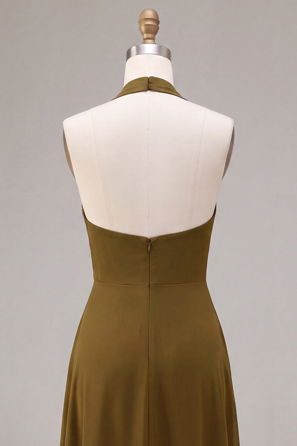 Olive Chiffon Ruffled Halter High-Low Wedding Guest Dress