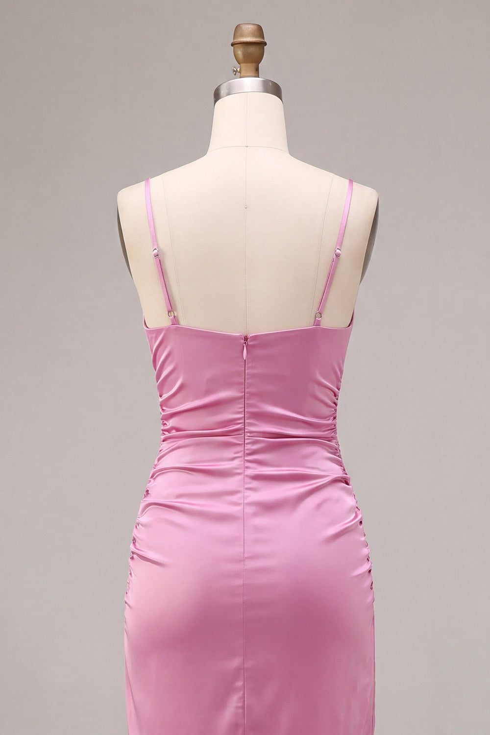 Fuchsia Ruched Satin Pencil Midi Wedding Guest Dress with Slit