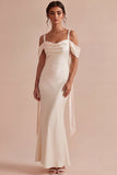 Light Champagne Satin Mermaid Long Wedding Guest Dress