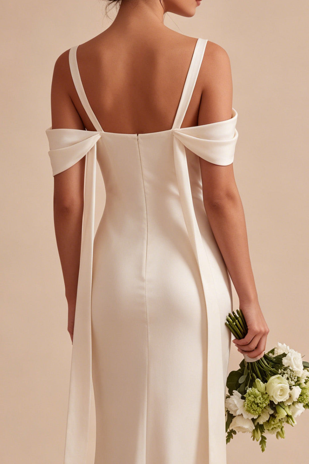Light Champagne Satin Mermaid Long Wedding Guest Dress