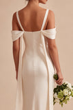 Light Champagne Satin Mermaid Long Wedding Guest Dress