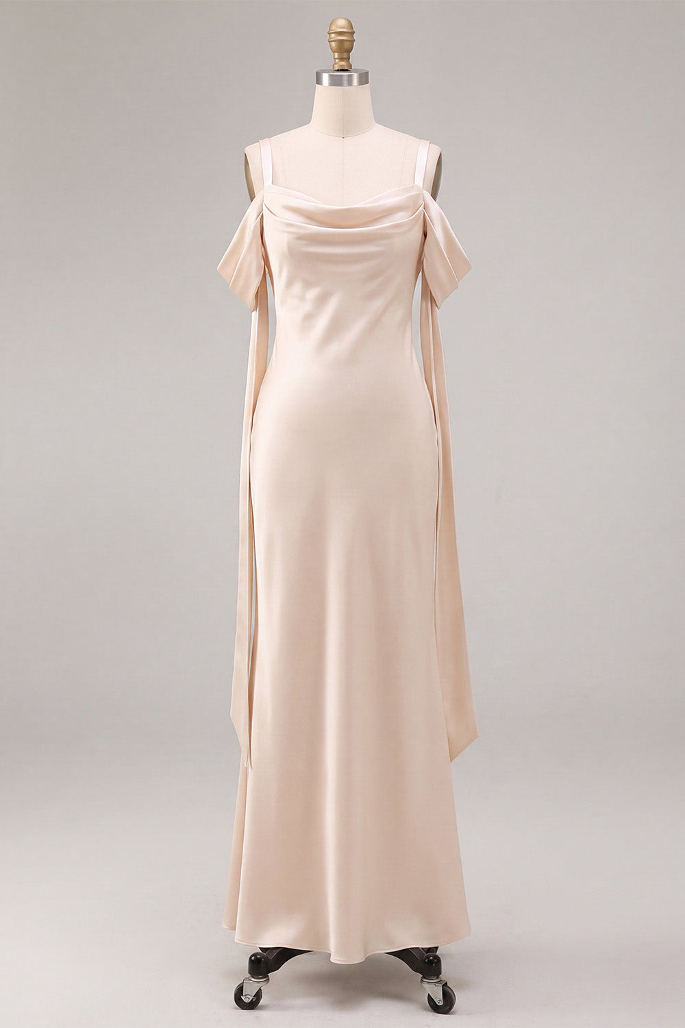 Light Champagne Satin Mermaid Long Wedding Guest Dress