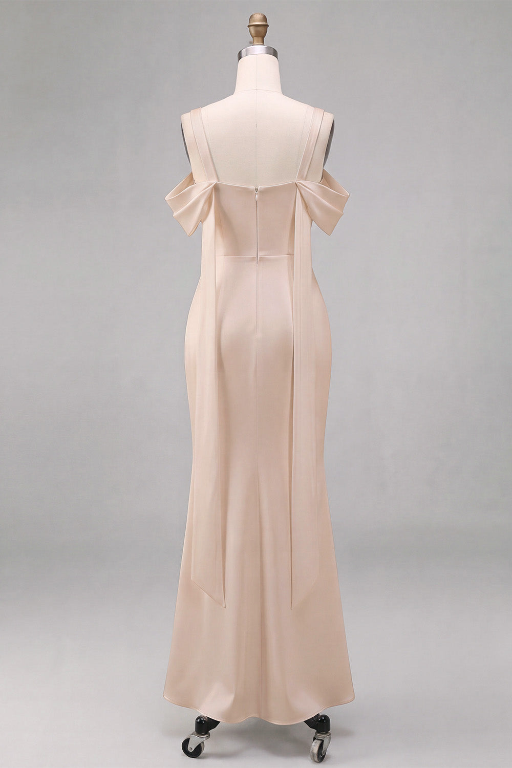 Light Champagne Satin Mermaid Long Wedding Guest Dress